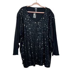 NWT Lane Bryant Black Cotton Blend Long Sleeve Sequin Blouse Top Plus Size 22/24